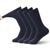 Non Binding Top Diabetic Socks, FOOTPLUS Men Women Padded Sole Soft Circulatory Socks, Seamless Toe Anti Blister Pregnancy Socks, Warm Dress Socks, 4 Pairs Navy Crew, XX- Large