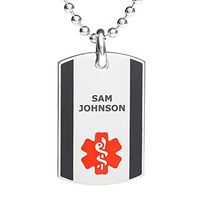 Divoti Deep Custom Laser Engraved Stainless Steel Medical Alert Necklace for Men, Steel Urban Tag Medical ID Necklace, Medical Dog Tag w/Free Engraving Chain 24 in Ball-Red/Black