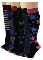 Different Touch 6 Pairs Women Moderate 15-20 mmHg compression Socks for Medical, Athletic, Anti-fatigue, Air Travel, Pregnancy, Circulation and recovery (ASSOR-6A)