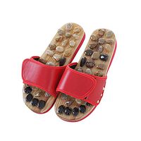 Massage Slippers Foot Massager Shoes Massage The Acupoints with Magnetic Field Relax Sandals Natural Cobblestone Stones(Red-S(Women 7/Man 6))