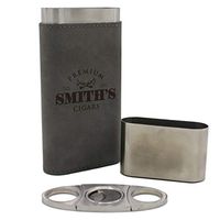Personalized Cigar Holder Case and Cutter - Custom Engraved and Monogrammed (Gray)