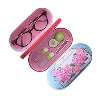 Candy House Dual Glasses and Contact Lens Case Kit - Double Sided 2 in 1 Portable Case with Mirror, Tweezers and Applicator Included (Blue Flower)