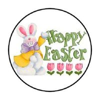 HotSaleStore Sticker Seals 48 Happy Easter Cute Bunny Rabbit Sticker Label Envelope Seals 1.2" Round