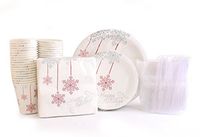 Christmas Disposable Dinnerware Set for 80 Guests, 560 Pieces Set of Paper Plates, Cups, Napkins, Plastic Forks and Knives.