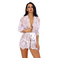Fashionable See Through Sexy Lingerie Plus Size Lace Sleepwear Robe Sexy Night Gown Women Sexy Erotic Underwear