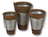 Gerson Galvanized French Metal Buckets with Handle Two-Toned Flower Vases Buckets (Set of All Three Buckets)