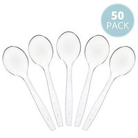 Plasticpro Disposable Clear Plastic Soup Spoons Heavyweight Utensils Pack of 50 Count