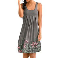 JQjian Women Summer Floral Printing Sleeveless Evening Party Beach Dress Short Camis Dress (L, Gray)