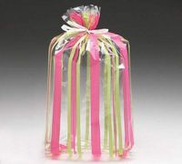 Small Pink & Lime Green Striped 7x2x3" Cello Party Treat Food Snack Bags (10 ct)