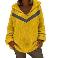 HNTDG Women Long Sleeve V-Neck Patchwork Striped Casual Loose Hoodie Knitted Shirts Tops Yellow