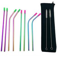 MultiColor Straw with Silicone Tips Stainless Steel Metal Bent and Straight Straws,Reusable Drinking Straws Brushes for 20 oz 30oz Tumblers Ramblers(Set of 8,4 Bent+4 Straight + 2Brushes + 1Pouch)