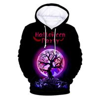 HNTDG Halloween Fashion Mens & Women Cool 3D Digital Print Party Long Sleeve Hooded Sweatshirt Tops Black