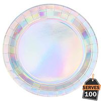 Pack of 100 Silver Disposable Shiny Foil Paper Plates, Round 7", Party Supplies for Appetizer, Lunch, Dinner, or Dessert
