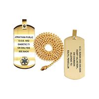 Medical Alert ID Anodized Titanium Dog Tag with 27" Chain (incl. Custom Engraving) - Gold