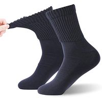 Diabetic Socks, FOOTPLUS Men Women Loose Top Circulatory Socks for Edema Pregnant Women, Around House Floor Thick Cushioned Sole Winter Warm Dress Socks, 2 Pairs Navy Quarter, L/XL