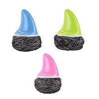 MOTZU 3 Pack Creative Steel Wire Scrubbers with Handle for Dish/Pot/Sink Brushes,Cleaning Steel Wire Balls