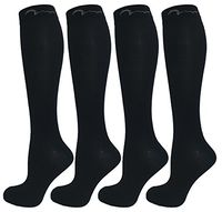 All Black 4 Pair Pack Knee-High Youth Compression Socks for Athletics; Basketball, Baseball, Softball, Football, Running, Cross Country, MTB, Sports. Gift Set; All Black, Medium-Fits Ages 9-16