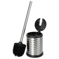 Bath Bliss Toilet Bowl Brush and Holder with Self Closing Lid, Space Saver, Deep Cleaning, Finger Print Proof Finish, Hygienic, Silver