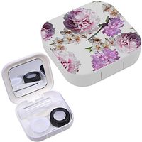 Portable Contact Lens Case Box Travel Kit Mirror + Bottle + Tweezers Container Holder [ Floral Flowers Blossom ]