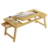 LMDZ Laptop Desk Table Adjustable Bamboo Foldable Breakfast Serving Bed Tray w' Tilting Top Drawer