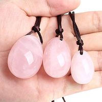 Yuanxi 3pcs Set Natural Rose Crystal Quartz Drilled Yoni Healing Massage Egg Kegel Exercise Balls Women Strengthen Pelvic Floor Muscles Massage Stone Counter Stress Adult Urinary Incontinence (Pink)