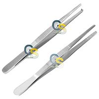 G.S 2 PCS Thumb LAB Tweezers Tissue 1X2 Teeth + Dressing Serrated Dissection Forceps 6" Economy Grade