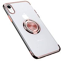Compatible with iPhone X Case Transparent Soft Slim Silicone Kickstand Cover Magnetic Car Mount Built in 360 Rotatable Ring Clear Anti-Shock Protective Bumper Cover for iPhone X (Rose Gold)