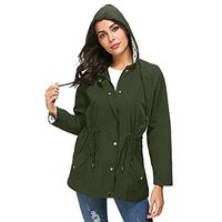 Respctful✿ Women's Waterproof Hooded Rain Jacket Windbreaker Lightweight Outdoor Hiking Raincoat Active Raincoat Army Green