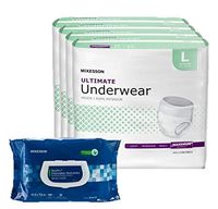 McKesson Ultimate Absorbent Disposable Incontinence Underwear for Men and Woman, Maximum Absorbency, Large, Waist Size 44" - 58", 56 Count Bundled with 1 Pack of 100 McKesson Wipes