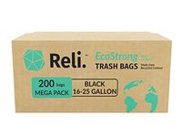 Reli. Recyclable Eco Friendly 16-25 Gallon Trash Bags (200 Count, Black) Made from Recycled Material - 16 Gallon - 25 Gallon Black Garbage Bags