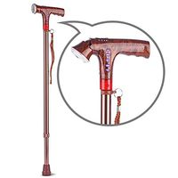 XH Lightweight Folding Cane Brass Color Imitation Wood Aluminum Walking Aids - Adjustable/Led Lighting/Security Alarm/FM Radio