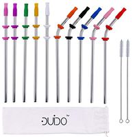 Reusable Stainless Steel Straws -(10 Pack) with Silicone Tips, Cleaning Brushes and Storage Pouch - 8.5 inch Reuse Fits Yeti Straws of 30 oz 24 oz 20 oz