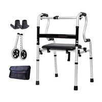 Walking Auxiliary Walker, Outdoor Sports Walker, Easy-Folding Walker, Light Weight Aluminum Alloy, Suitable for Disabled and Elderly (Send Storage Bag + Wheel + Foot Pad)