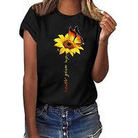 Meikosks Womens Sunflower Print Tops Crewneck Short Sleeve Blouses Summer Casual T Shirt Black