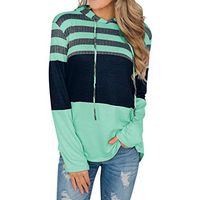 Women's Sweatshirts Long Sleeve Striped Color Block Hoodies Casual Loose Patchwork Knit Pullover Hooded Tops Mint Green