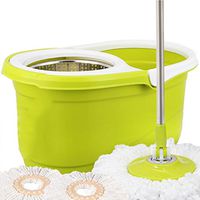 Dual Drive Hand Pressure Type Rotary Mop Stainless Steel Basket Mop Bucket Mop Head Green Stainless Steel Dehydration Basket Barrel Bottom Pad DELICATEWNN