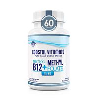 Coastal Vitamins L-Methylfolate 15 mg + B 12 (15000 mcg + 1000 mcg)60 Count Maximum Potency Active Folate, 5-MTHF, Additive/Filler Free, Gluten Free, Non-GMO, Vegetarian Capsules