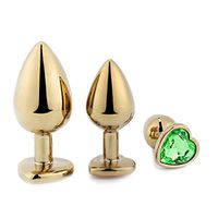 Haorzi Heart Shape Rhinestone Gold Metal 3Pcs Training Set Plug Amal Plug - Green