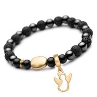 Karseer Matte Gold Angel Charm Anxiety Relief Gemstone Bracelet Hematite Energy Balance Stone Green Goldstone Healing Stone Black Lava Rock Essential Oil Diffuser Elastic Bracelet for Women and Girls