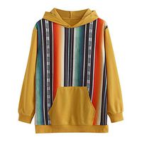 HNTDG Women Long Sleeve Patchwork Color Block Printed Loose Hoodie Sweatshirt with Pocket Fleeces Winter Blouse Yellow