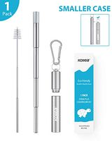 Metal Straws with Case, Kollea Unique 4-joint Design Portable Telescopic Reusable Stainless Steel Metal Straw with More Compact Case Keychain and Cleaning Brush- 1 PACK, Silver