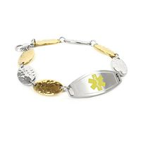 My Identity Doctor - Women's Customized Medical ID Bracelet with Engraving - 1.5cm Gold Tone Steel Petals - Yellow - Wrist Size 7 Inch