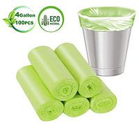 Small Trash Bags 4 Gallon Biodegradable Garbage Bags Compostable Trash Bags Recycled Degradable Wastebasket Bins Liners Bags for Kitchen,Bathroom,Office,Car,Cat Litter(100 Counts/Green)