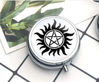 Supernatural Sam five-pointed star Compact 3 Compartment Medicine Case, Pill Box for Pocket or Purse Pill Box Decorative Pill Case with Gift Box
