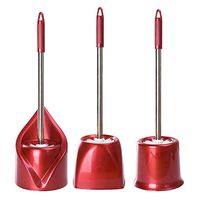 Dnasrivew Stainless Steel Toilet Brush Bathroom Scrubber Cleaning Tool with Holder Set Red Wine C