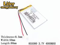3.7V 4000mAh 855080 Lithium Polymer Ion Rechargeable Battery Lithium Polymer Li-Po Battery for MP4 GPS MP3 Bluetooth Stereo DIY Gift