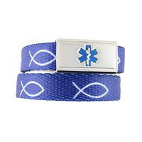 Medical Alert Bracelet | Adjustable up to 6.5" Wrist Size | Free Engraving | 1 Bracelet, 1 Custom Stainless Steel Laser Engraved Tag | Blue Christian Fish