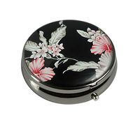 Luxcase Custom Stainless Steel Round Glass Gun Silver Pill Case Pocket Medical Tablet Holder Decorative Box (Flowers)