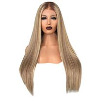 Womens Long Wigs,Gold Synthetic Natural Looking Long Hair Wig Straight Wave Human Hair middles Part [Ship from UAS] (Gold, 30inch)