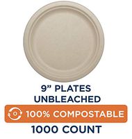 100% Compostable Plates by World Centric, Made from Ubleached Plant Fiber, 9" Plates (Pack of 1000) (PL-SC-U9)